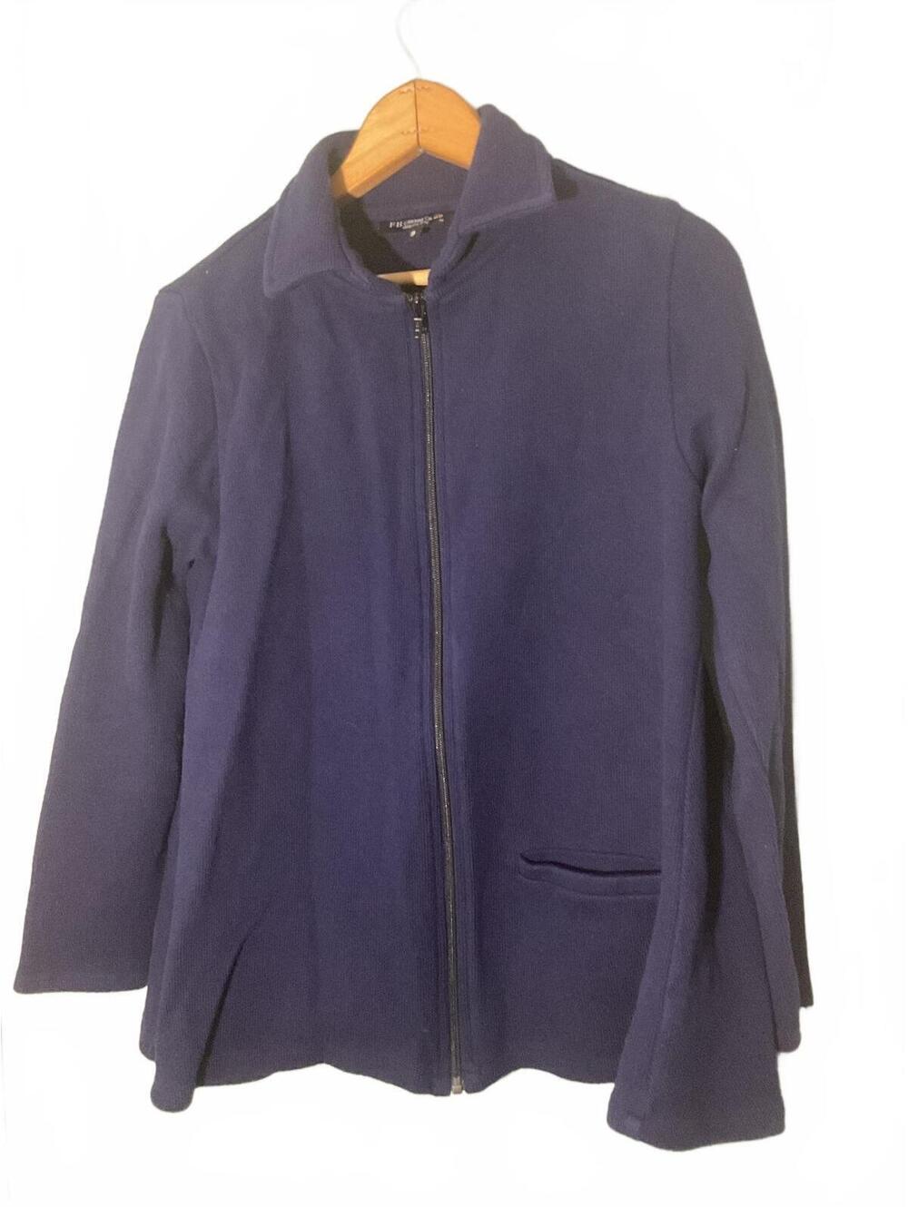 F H Clothing Co. Women's Navy Blue Cotton Zip-Up Flare Size Small